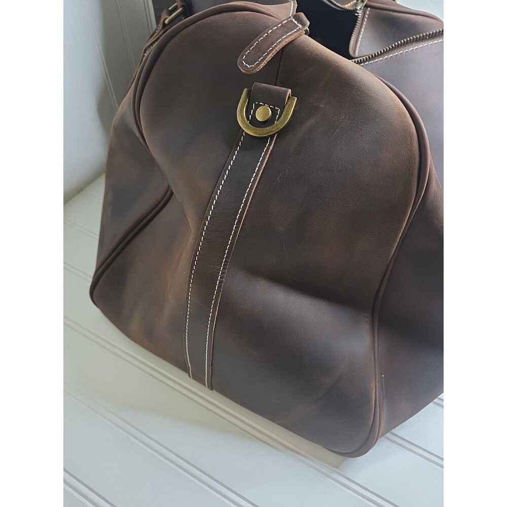 NEW LEATHFOCUS CHOCOLATE BROWN LEATHER TRAVEL DUFFLE BAG CARRY ON LUGGAGE-24inch - Picture 12 of 16